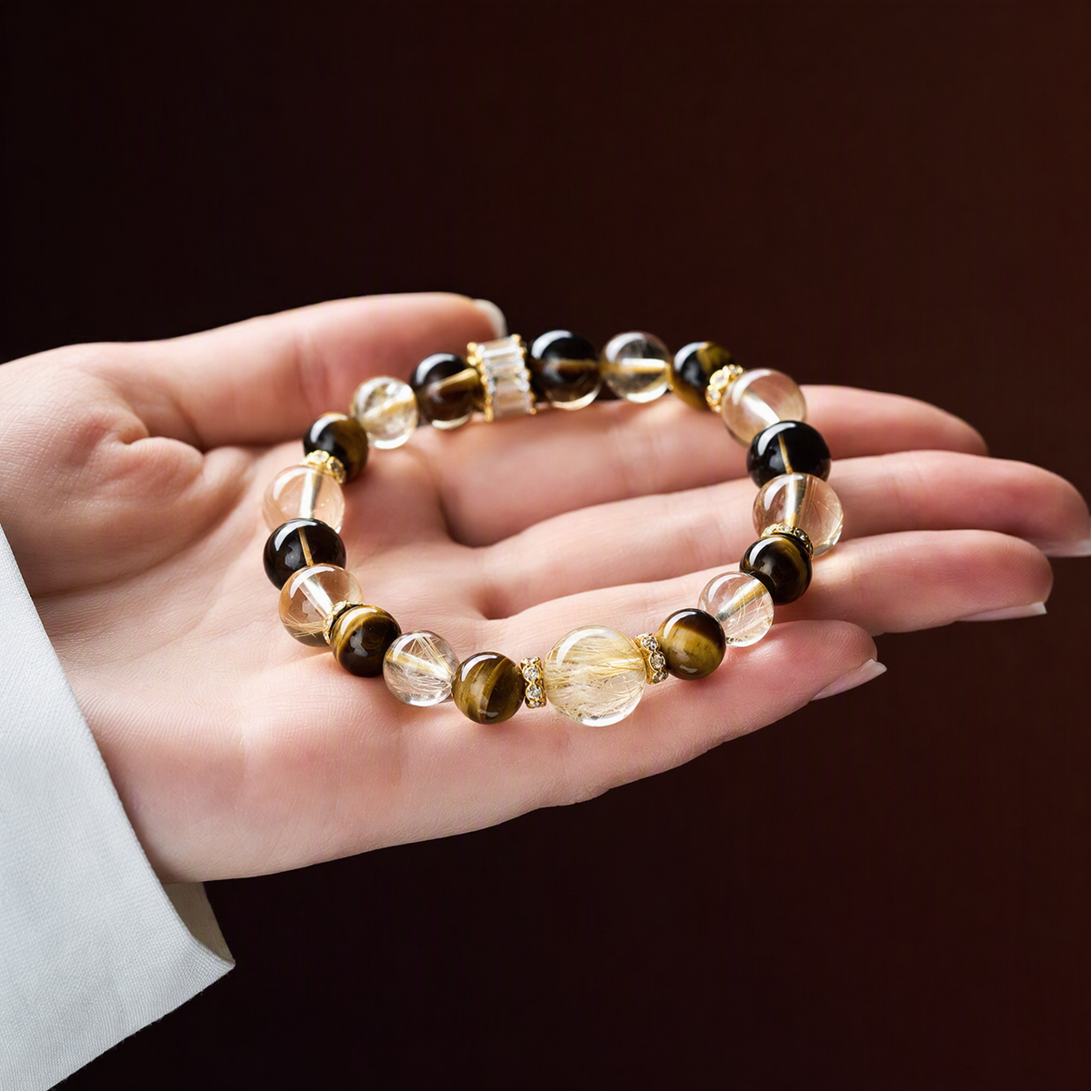 Golden Rutilated Quartz & Citrine Bracelet – Tiger’s Eye and Smoky Quartz
