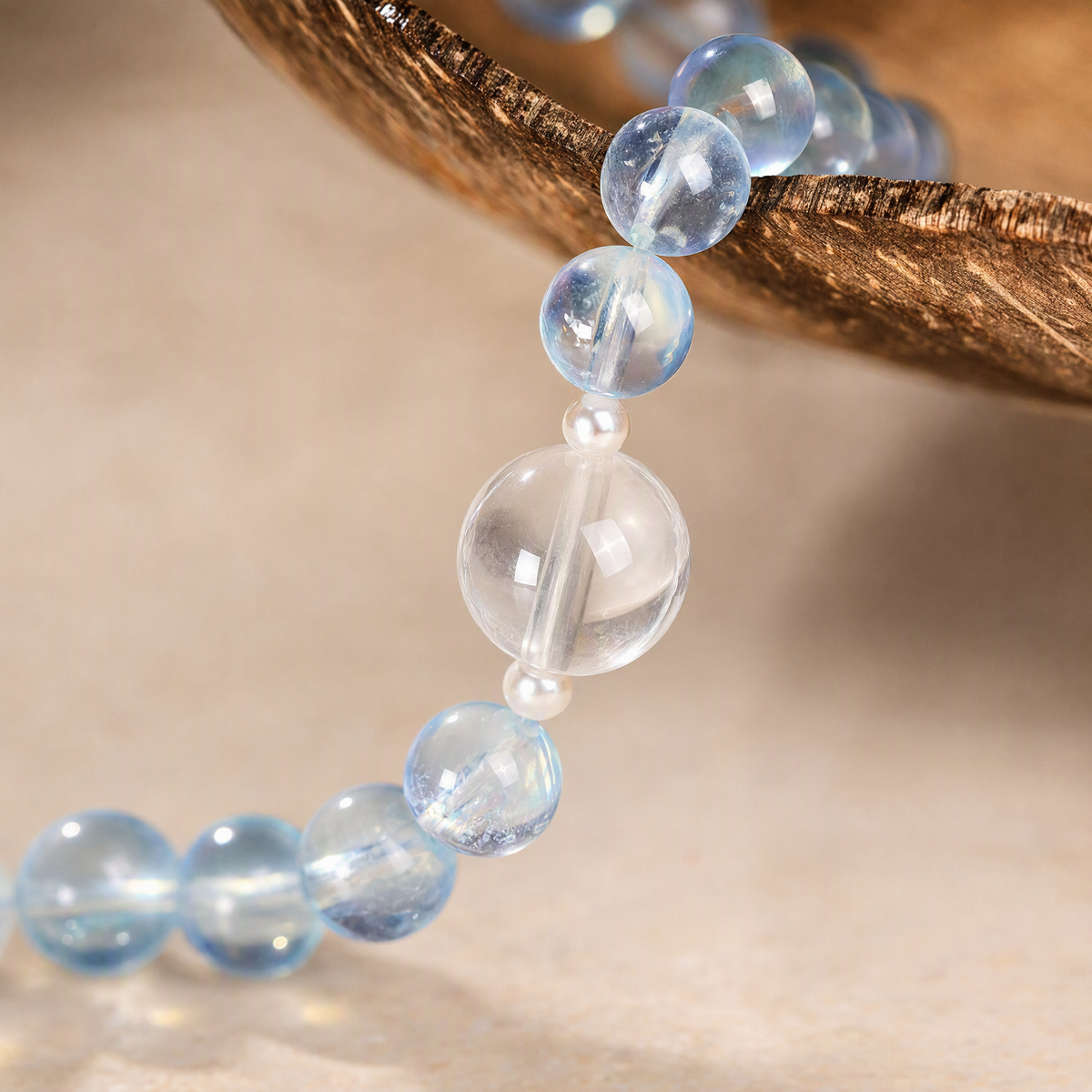 Natural Aquamarine Crystal Bracelet with Pearls & Clear Quartz – Layered Jewelry for Women