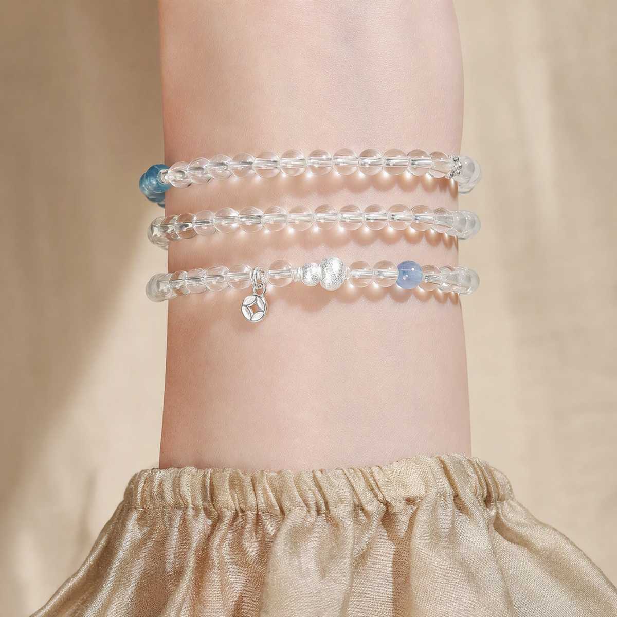 Natural Clear Quartz & Aquamarine Multi-Wrap Bracelet – Adjustable Crystal Jewelry
