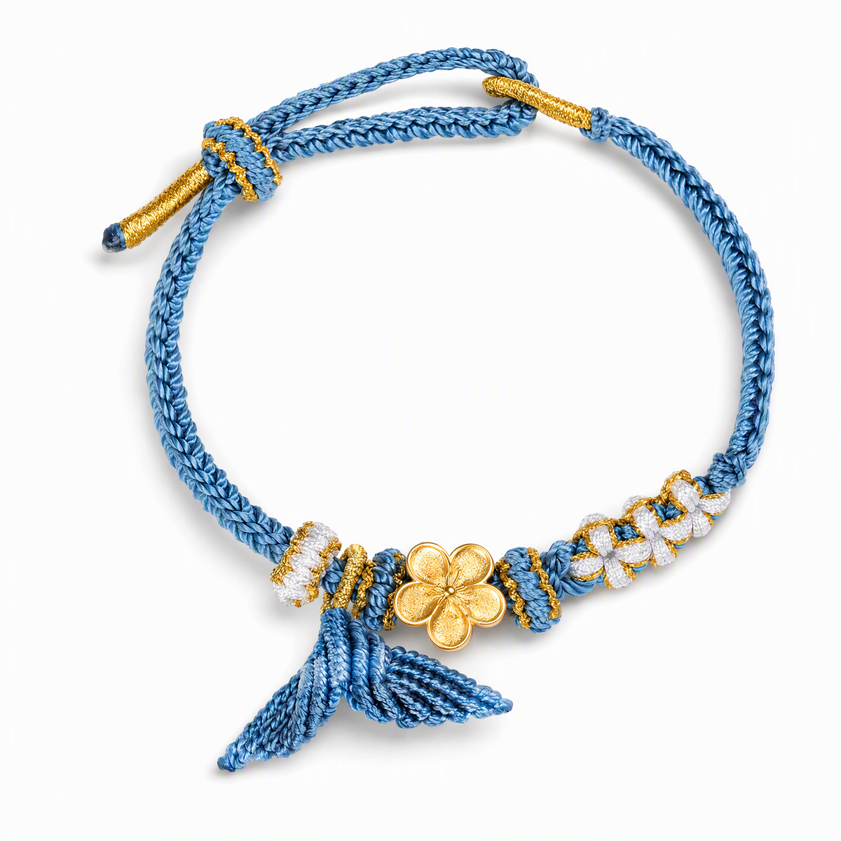 Handwoven Fish Tail Charm Bracelet with 14K Gold-Plated Peach Blossom Bead