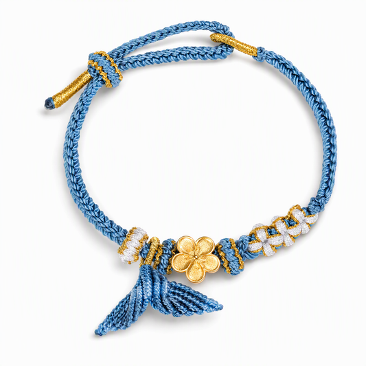 Handwoven Fish Tail Charm Bracelet with 14K Gold-Plated Peach Blossom Bead