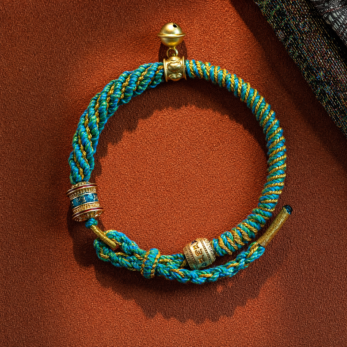 Handwoven Tibetan-Inspired Five-Color Bracelet with Six-Syllable Mantra