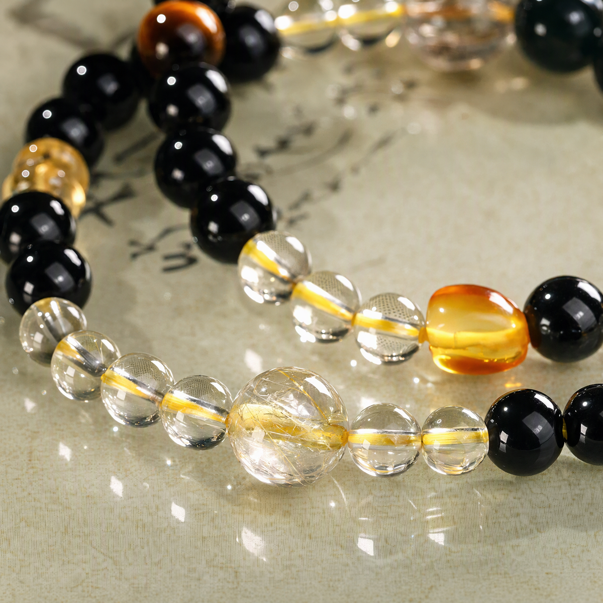 Citrine & Black Obsidian Multi-Layer Bracelet – Mixed Gemstone Design