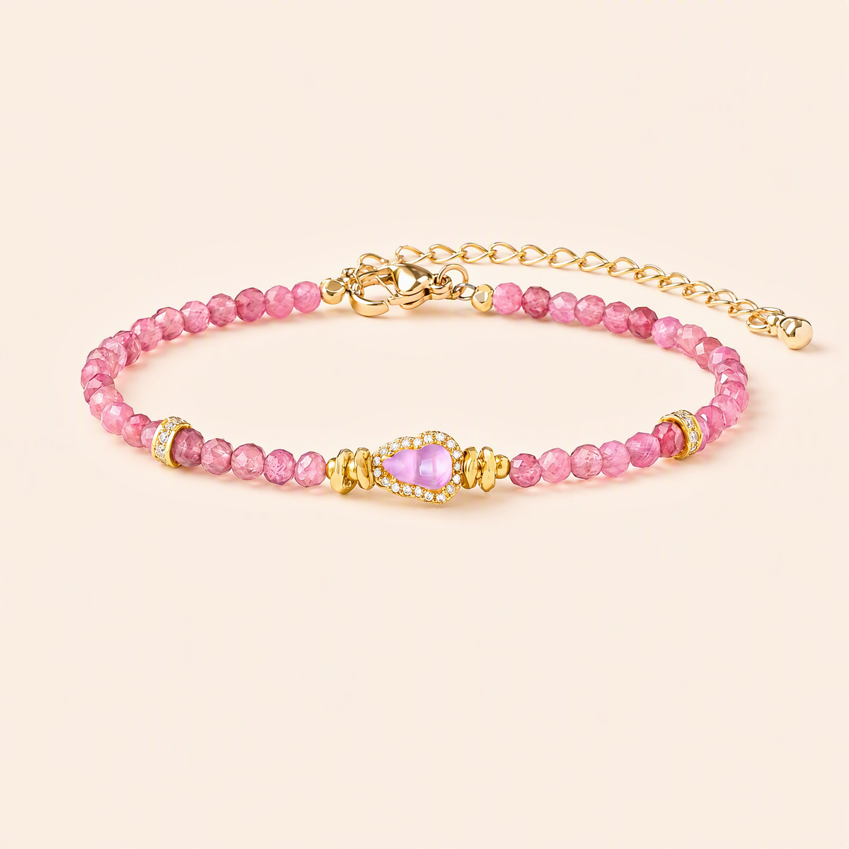 Faceted Gemstone Bracelet with Crystal-Embellished Gourd Charm – 5 Color Options