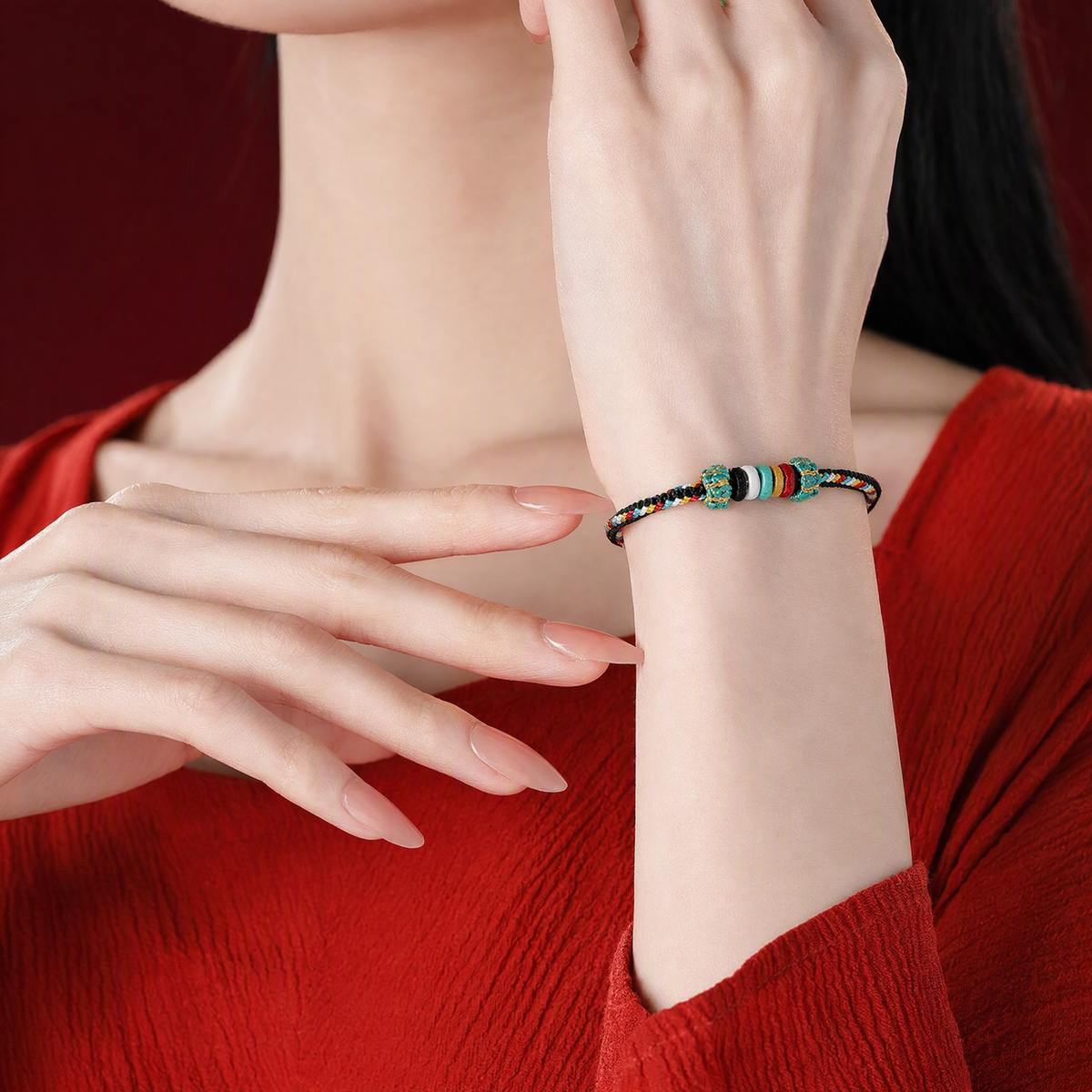 Five Elements Woven Red String Bracelet – Adjustable Chinese-Inspired Good Luck Bracelet