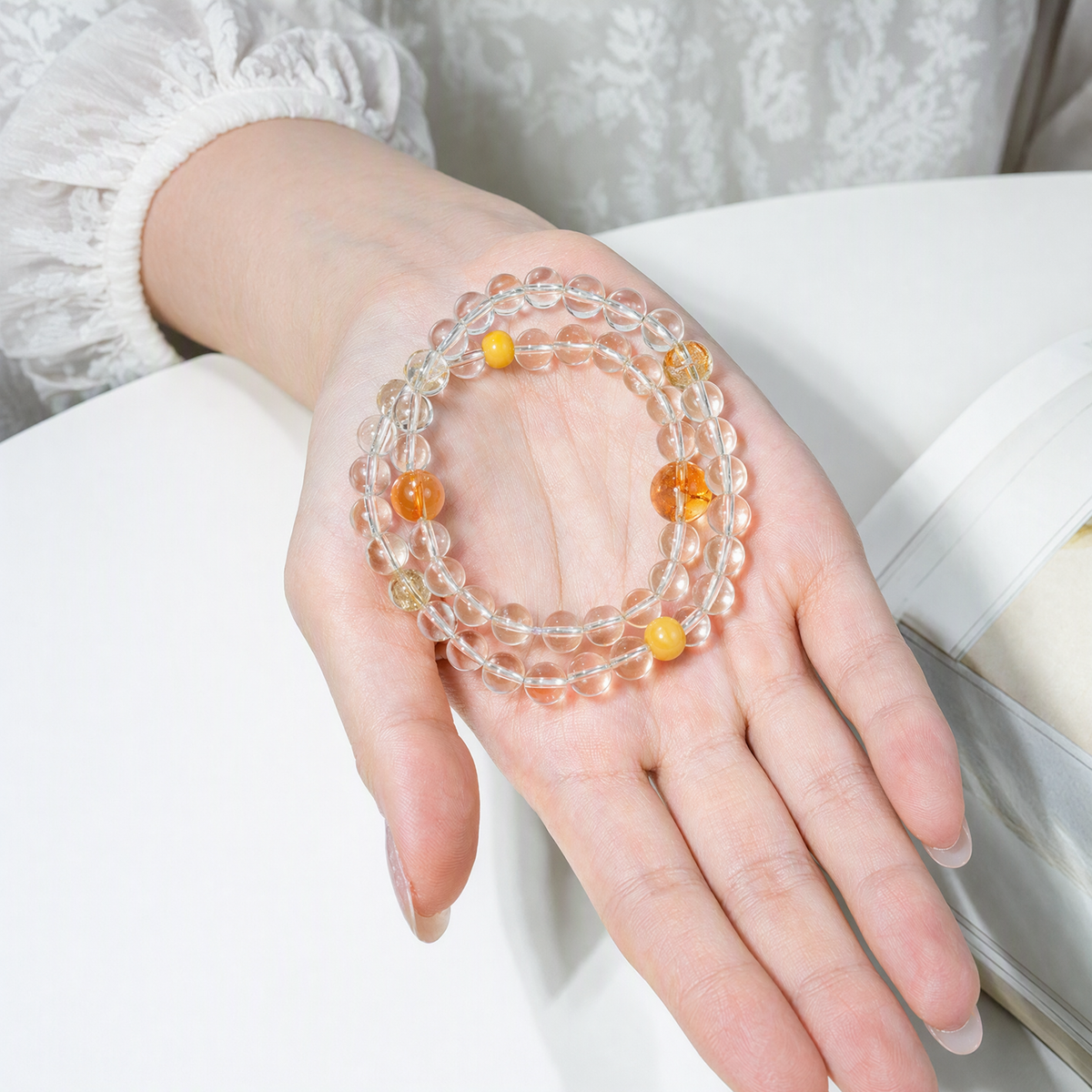 Natural Citrine & Tiger's Eye Double-Wrap Crystal Bracelet – Mixed Gemstones