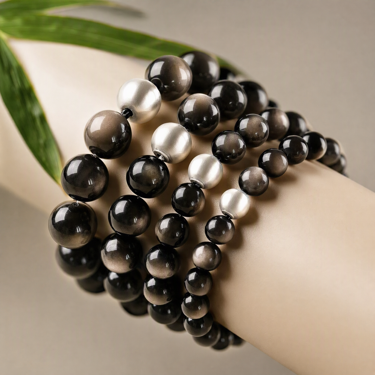 Silver Sheen Obsidian Six-Syllable Mantra Bracelet – Unisex