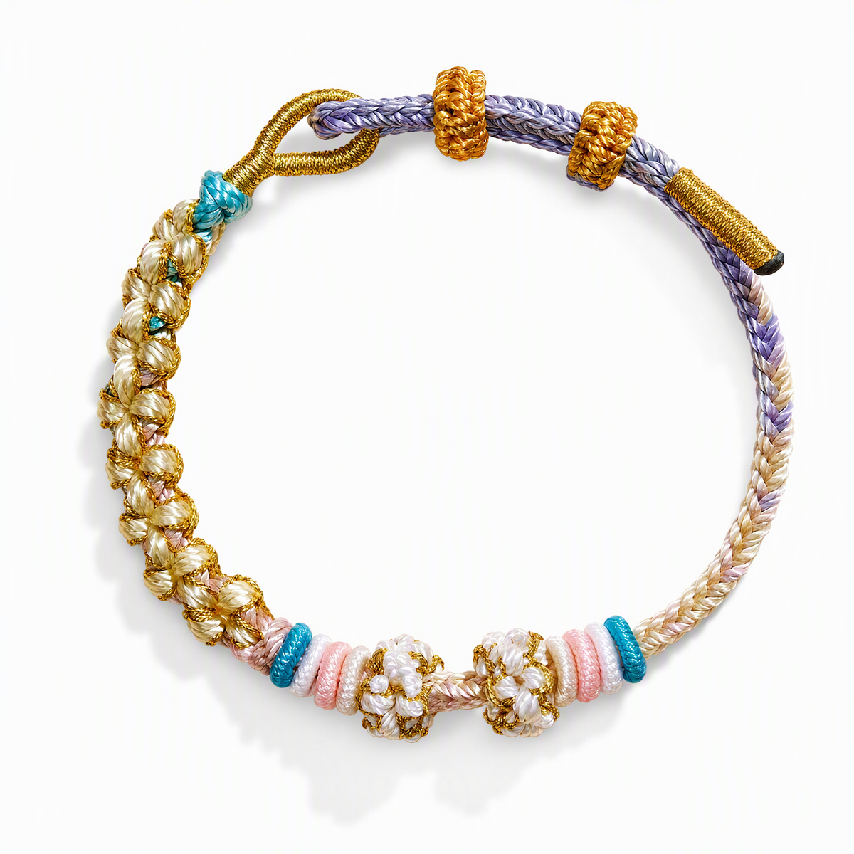 DIY Adjustable Woven Lucky Bracelet with Peach Blossom Knot – Bead-Compatible Bracelet for Adults & Kids