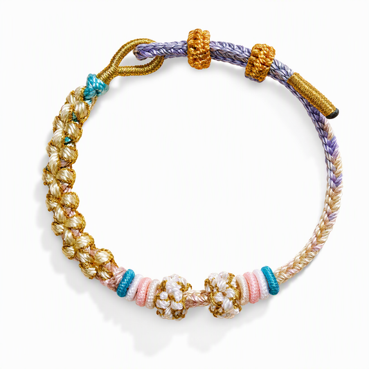 DIY Adjustable Woven Lucky Bracelet with Peach Blossom Knot – Bead-Compatible Bracelet for Adults & Kids