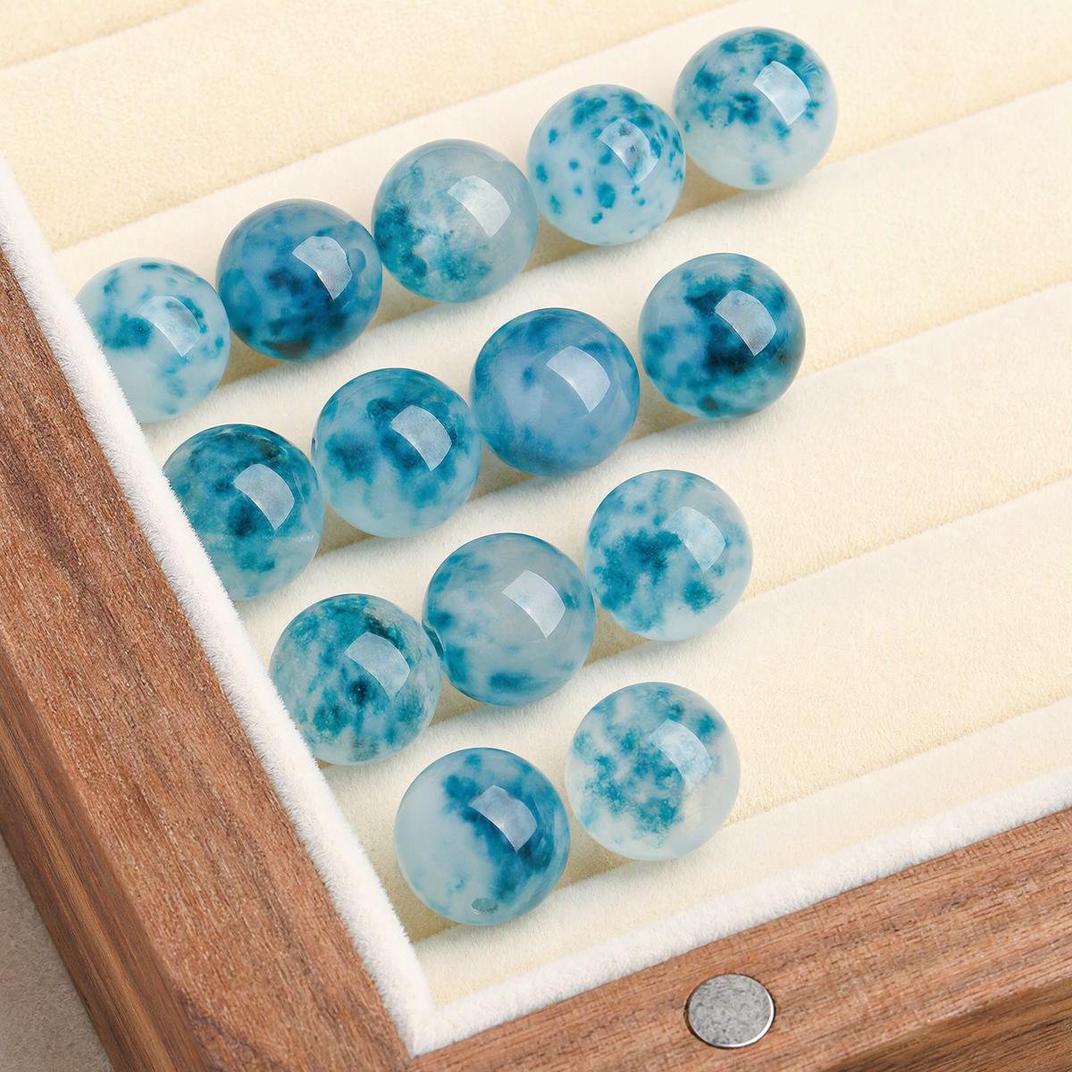 Blue Chalcedony & Artisan Lacquer Bead Bracelet – Handmade Gift