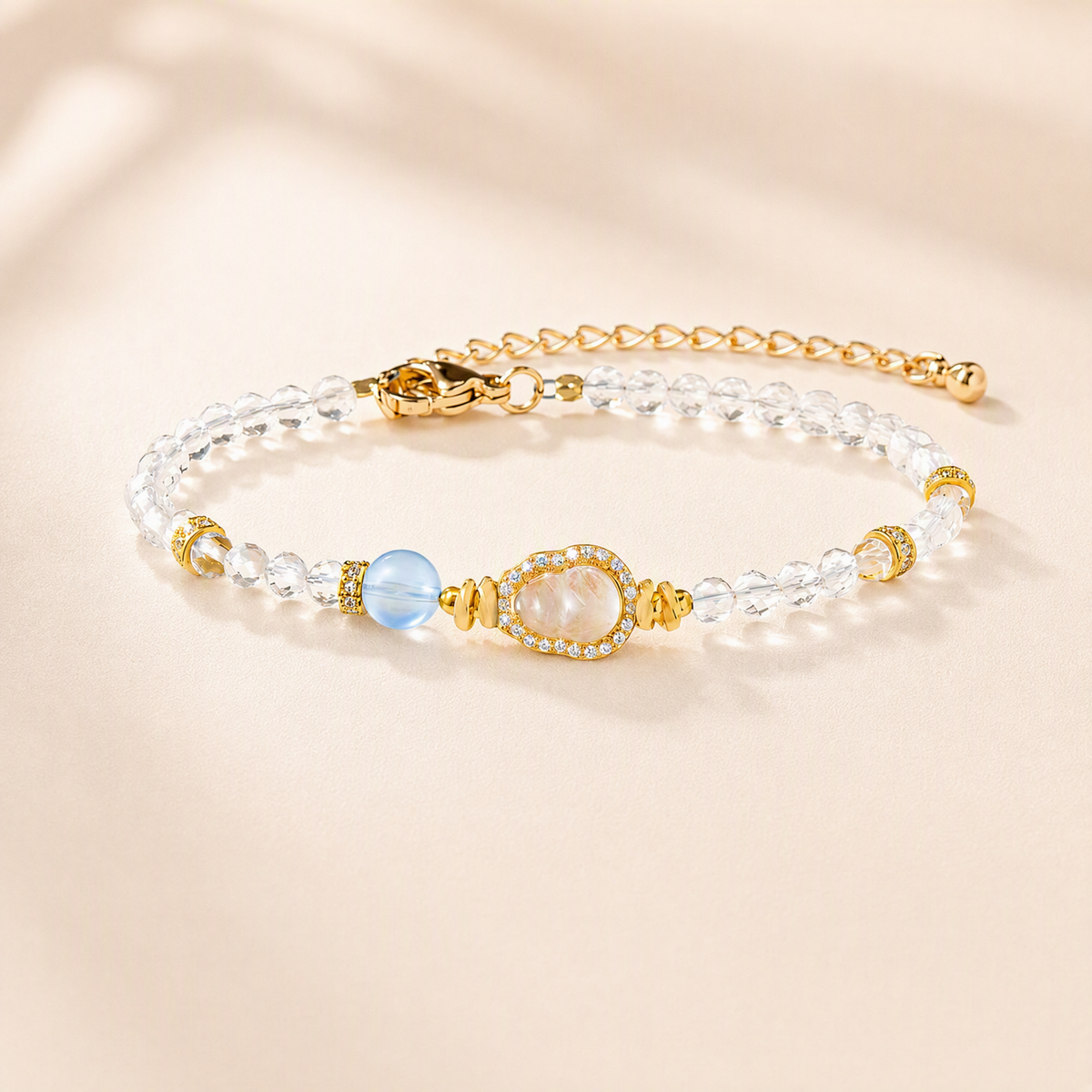 Faceted Gemstone Bracelet with Crystal-Embellished Gourd Charm – 5 Color Options