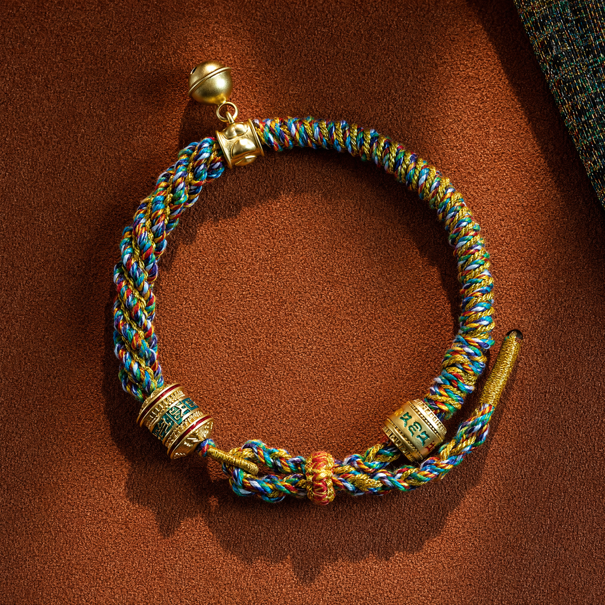 Handwoven Tibetan-Inspired Five-Color Bracelet with Six-Syllable Mantra