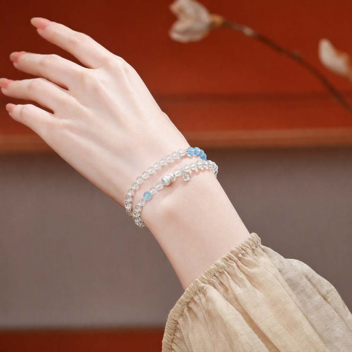 Natural Clear Quartz & Aquamarine Multi-Wrap Bracelet – Adjustable Crystal Jewelry