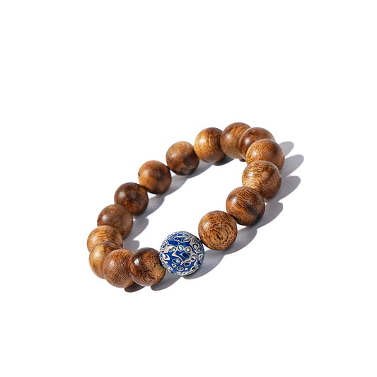Handmade Small Leaf Red Sandalwood Beaded Bracelet For Men Decorated With Big Lacquer Beads Birthday Gift