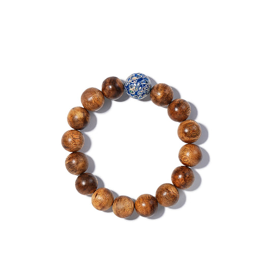 Handmade Small Leaf Red Sandalwood Beaded Bracelet For Men Decorated With Big Lacquer Beads Birthday Gift