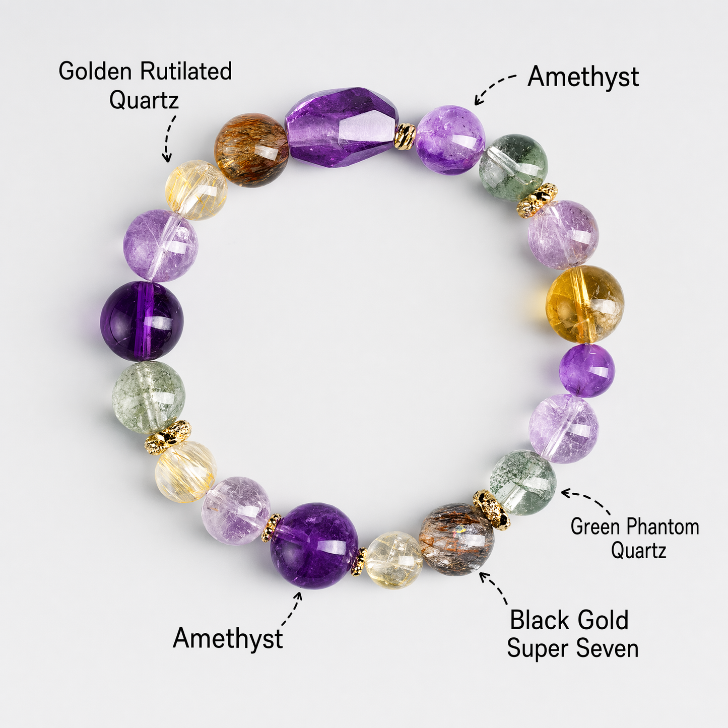 High Grade Natural Gold Rutilated Super Seven Amethyst Bracelet Unisex Luxury Healing Crystal