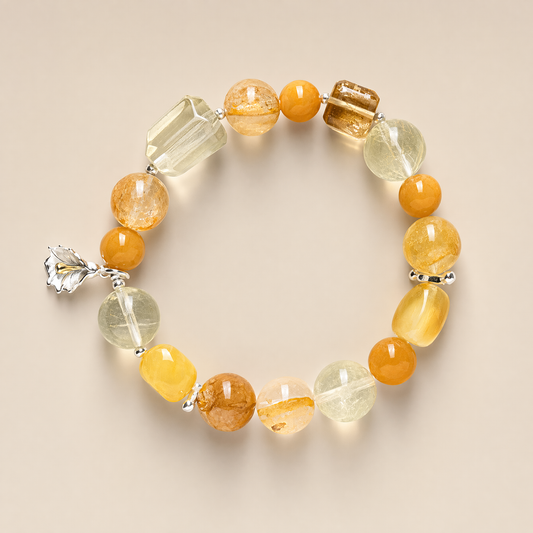 Natural Citrine Amber & Topaz Beaded Bracelet For Women Spiritual Healing Energy Jewelry
