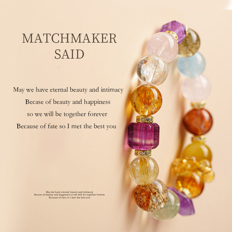 Natural Yellow & Amethyst Crystal Beaded Bracelet, Multi Stone Jewelry Gift for Men Women Luxury