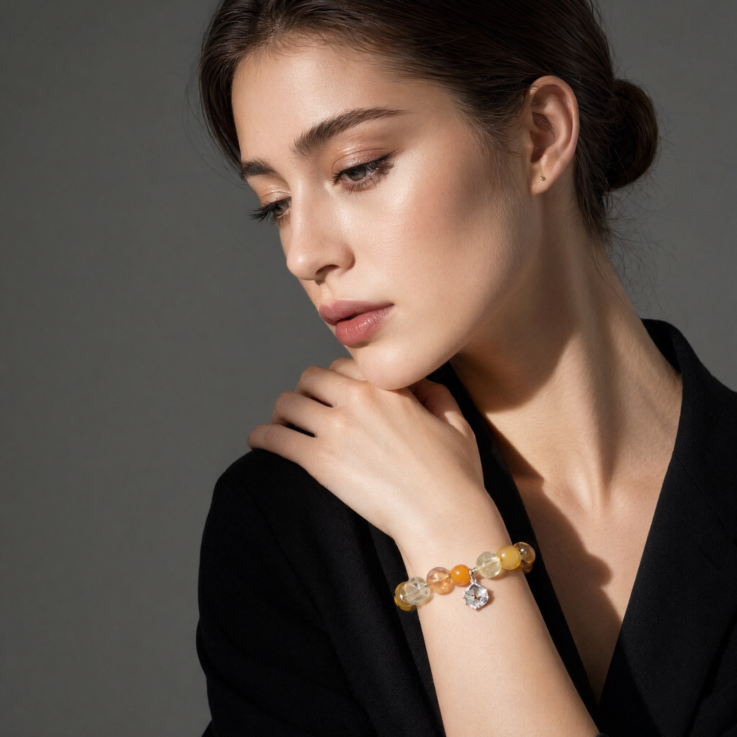 Natural Citrine Amber & Topaz Beaded Bracelet For Women Spiritual Healing Energy Jewelry