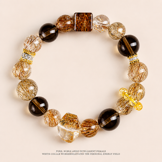Natural Smoky Quartz Super Seven Rutilated Crystal Beaded Bracelet