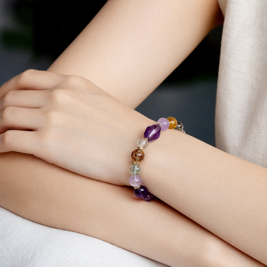 High Grade Natural Gold Rutilated Super Seven Amethyst Bracelet Unisex Luxury Healing Crystal