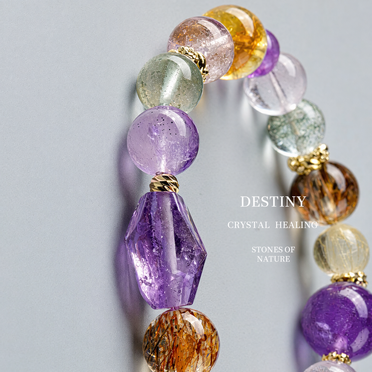 High Grade Natural Gold Rutilated Super Seven Amethyst Bracelet Unisex Luxury Healing Crystal
