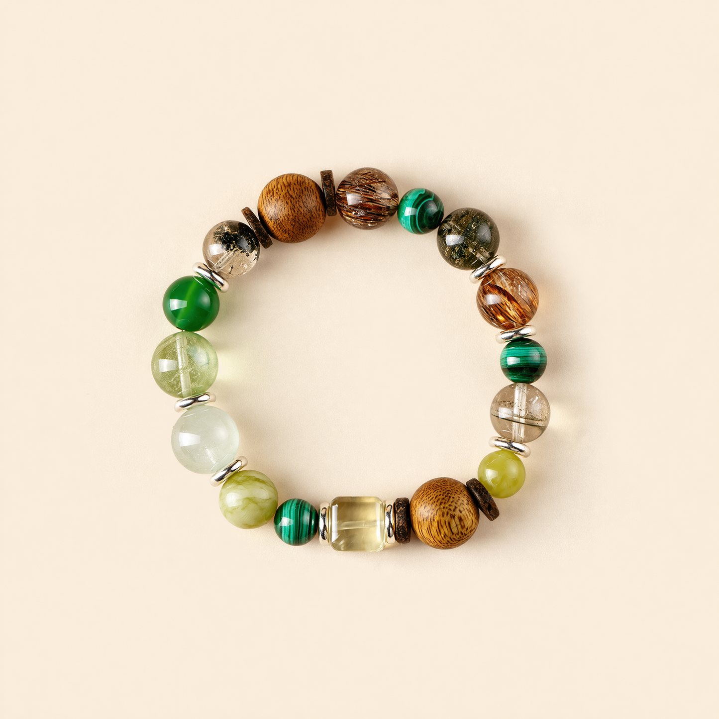 Natural Green Phantom Agarwood Malachite Crystal Bracelet For Women Balance Wood Energy Fortune Jewelry
