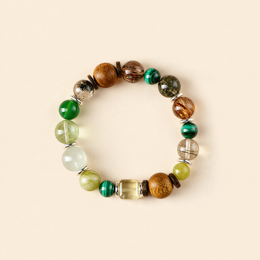 Natural Green Phantom Agarwood Malachite Crystal Bracelet For Women Balance Wood Energy Fortune Jewelry