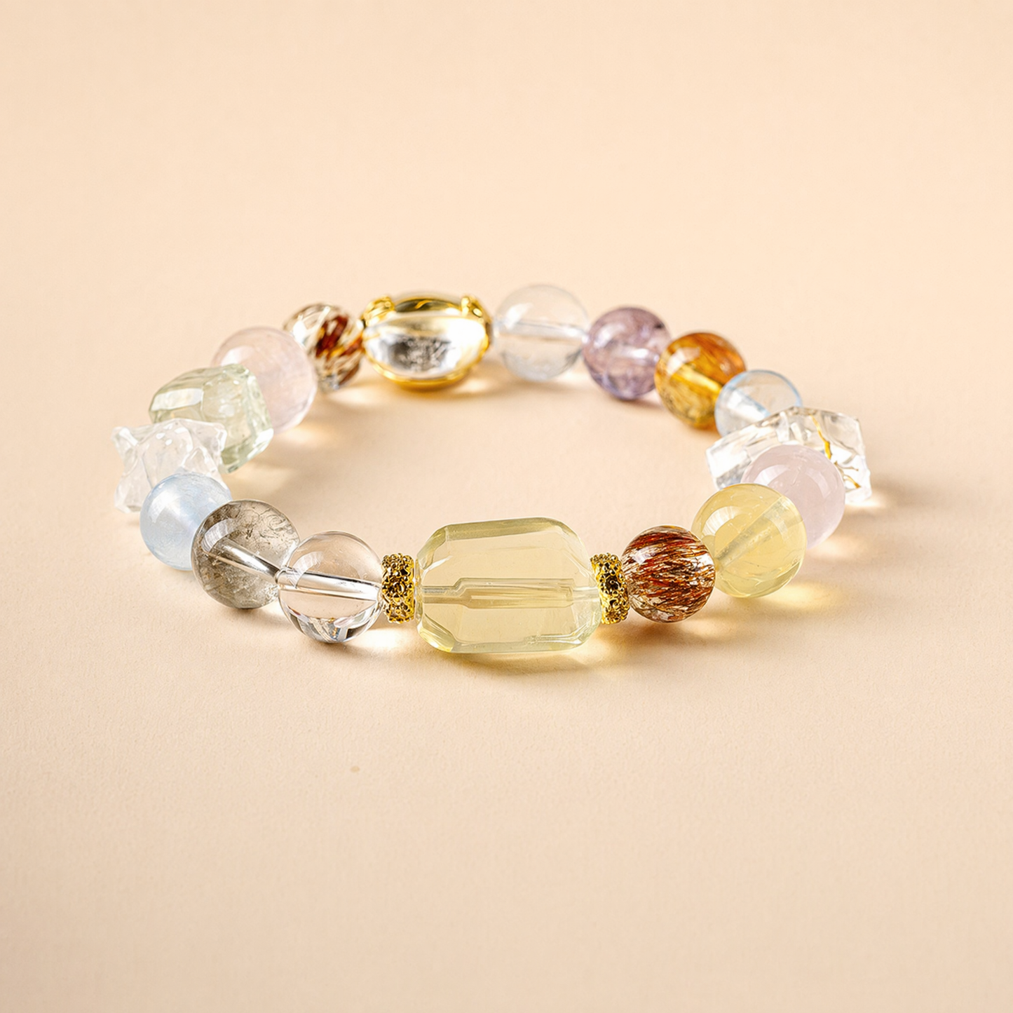 Premium Natural Citrine Aquamarine Crystal Bracelet For Men Women Fortune Healing Present
