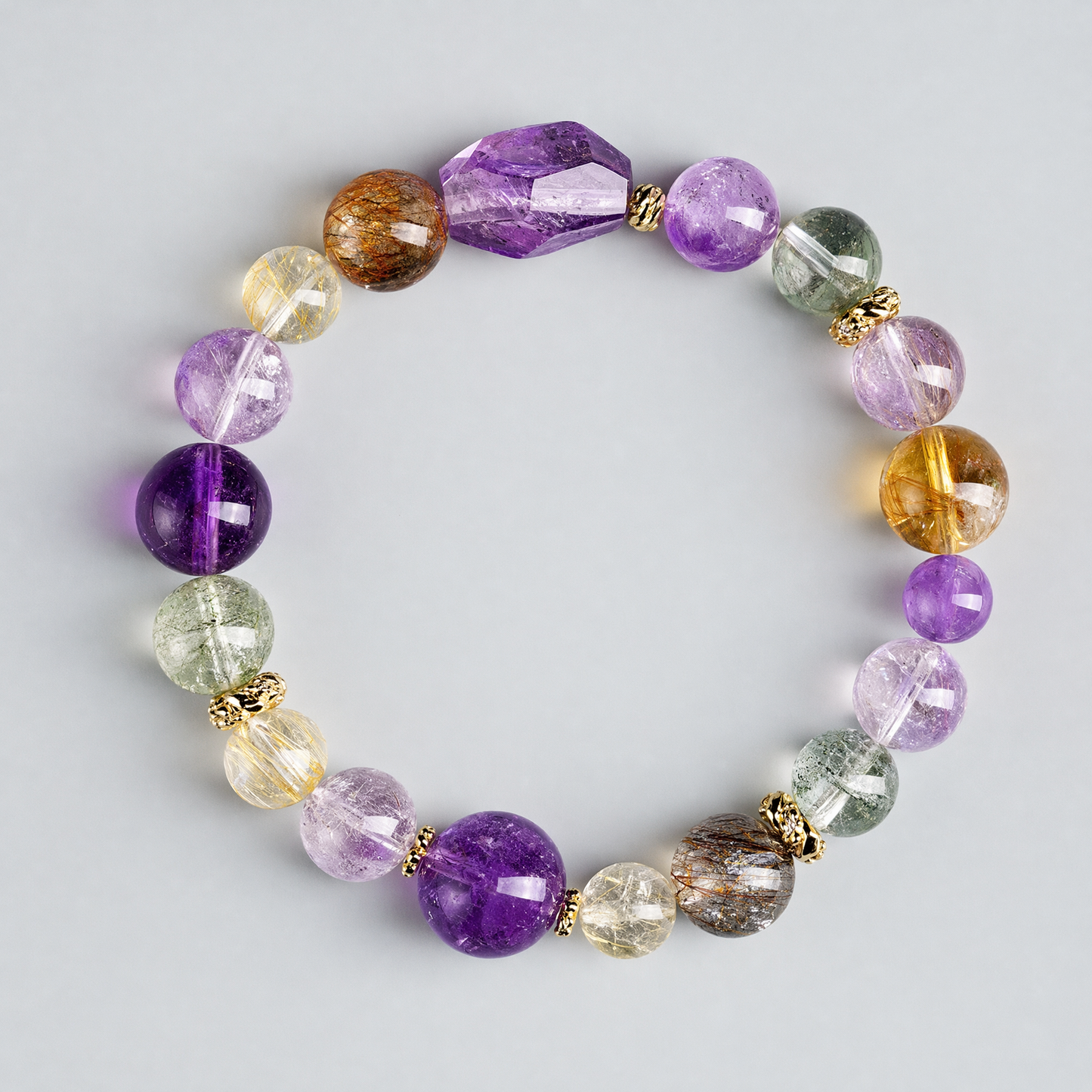 High Grade Natural Gold Rutilated Super Seven Amethyst Bracelet Unisex Luxury Healing Crystal
