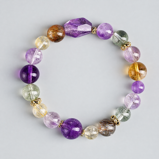High Grade Natural Gold Rutilated Super Seven Amethyst Bracelet Unisex Luxury Healing Crystal