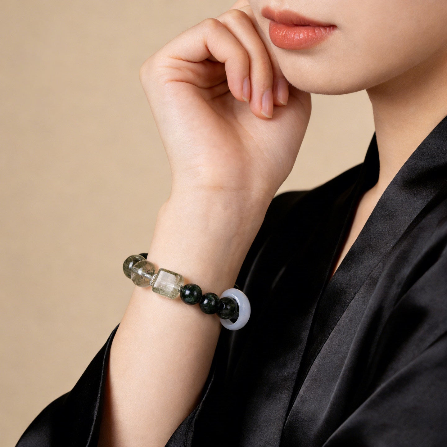 Genuine Raw Green Phantom Crystal Bracelet For Ladies Money Drawing Spiritual Ornament