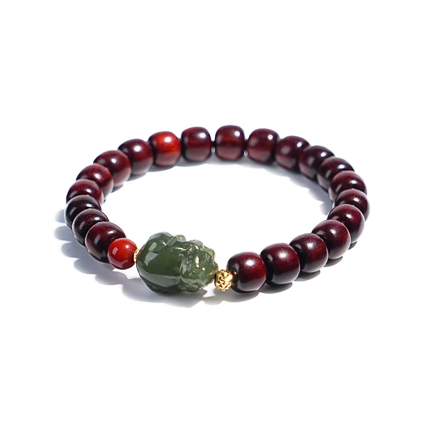 Natural Small Leaf Red Sandalwood Beaded Bracelet With Pi Xiu Charm Lucky Wealth Gift