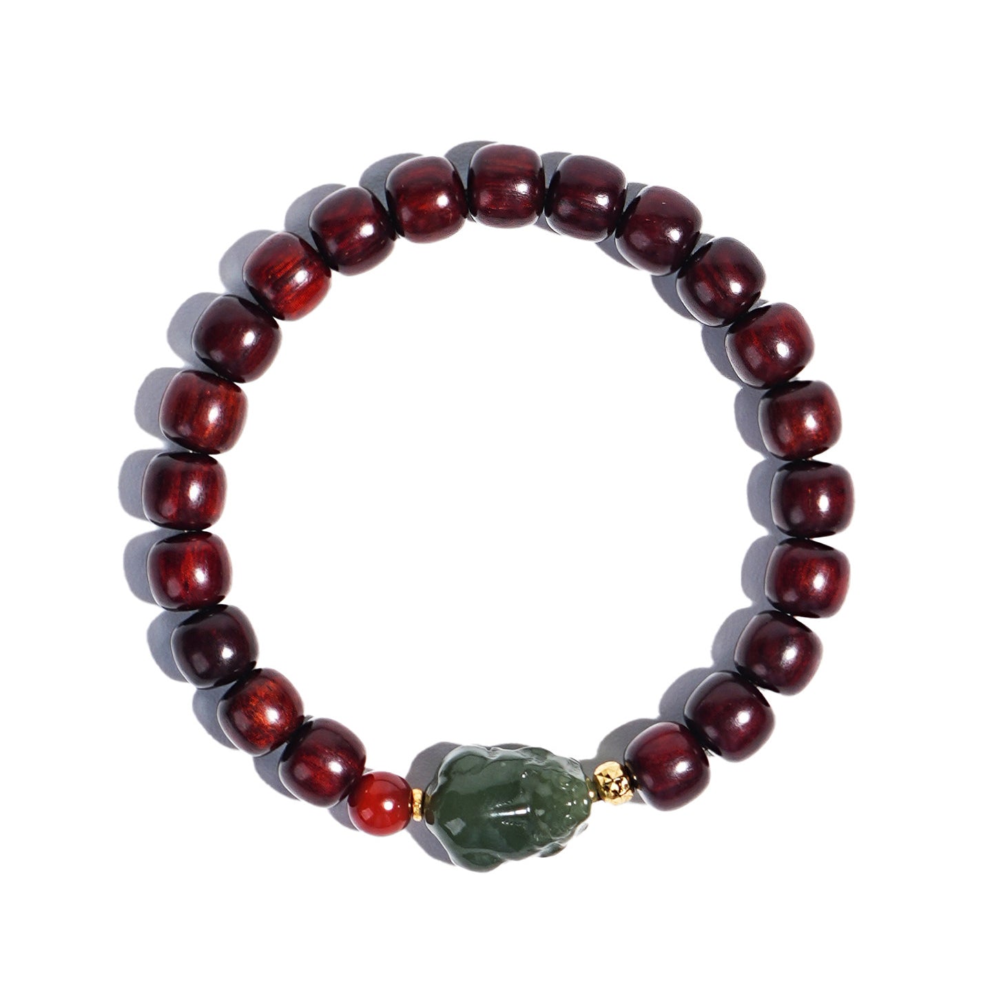 Natural Small Leaf Red Sandalwood Beaded Bracelet With Pi Xiu Charm Lucky Wealth Gift