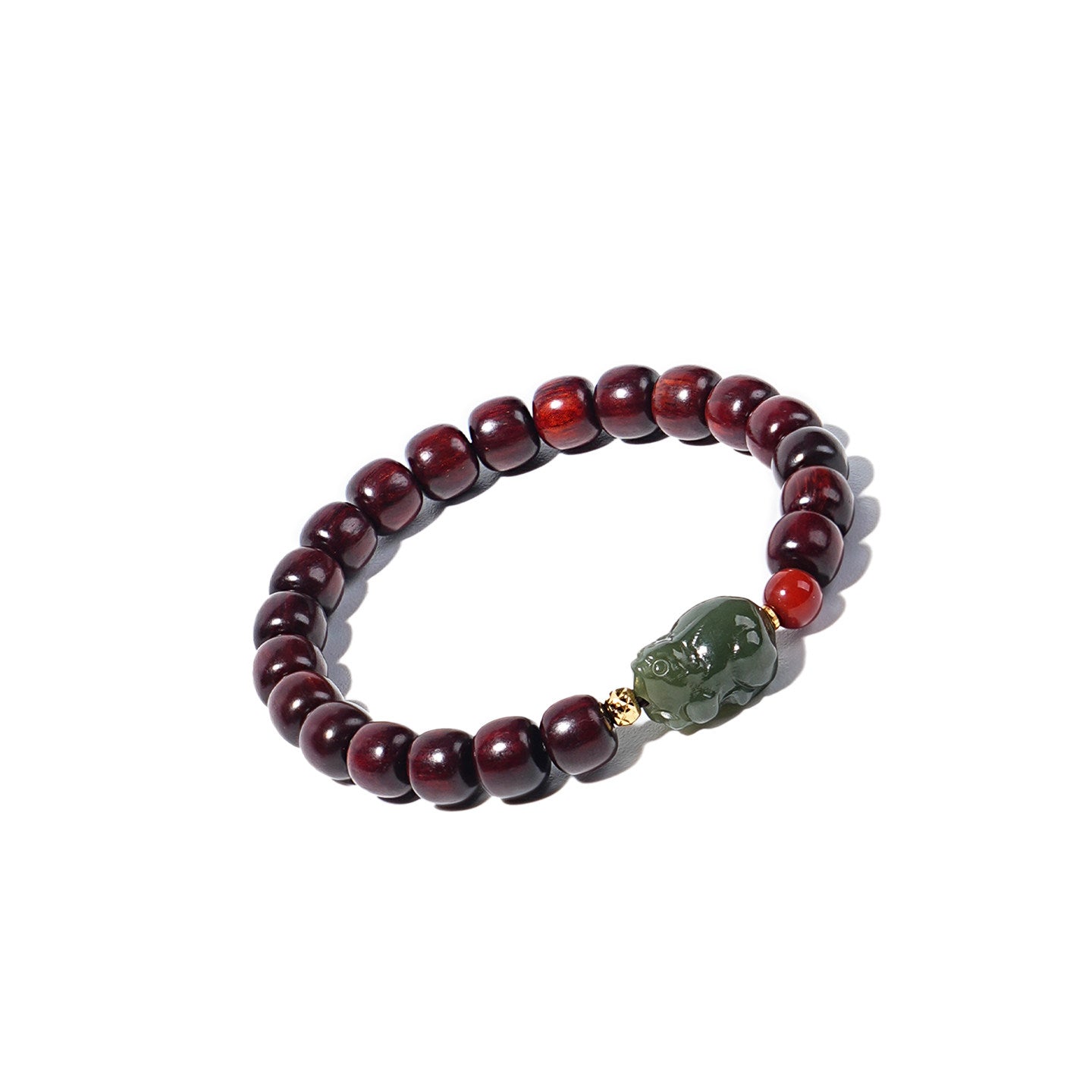 Natural Small Leaf Red Sandalwood Beaded Bracelet With Pi Xiu Charm Lucky Wealth Gift