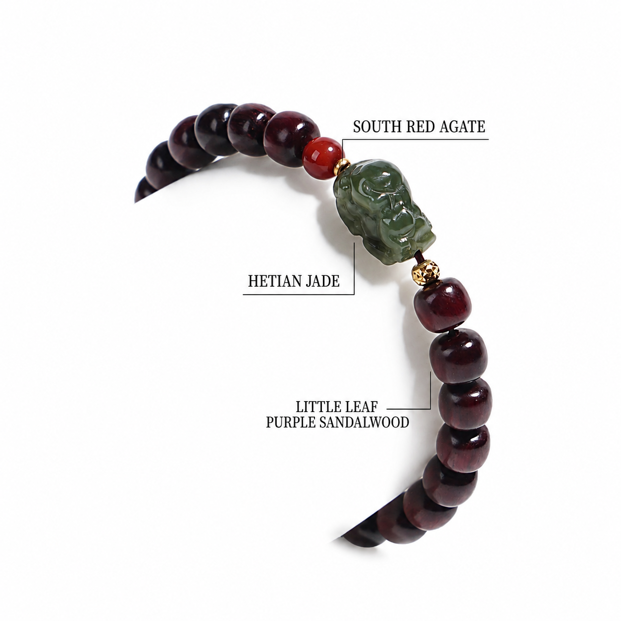 Natural Small Leaf Red Sandalwood Beaded Bracelet With Pi Xiu Charm Lucky Wealth Gift