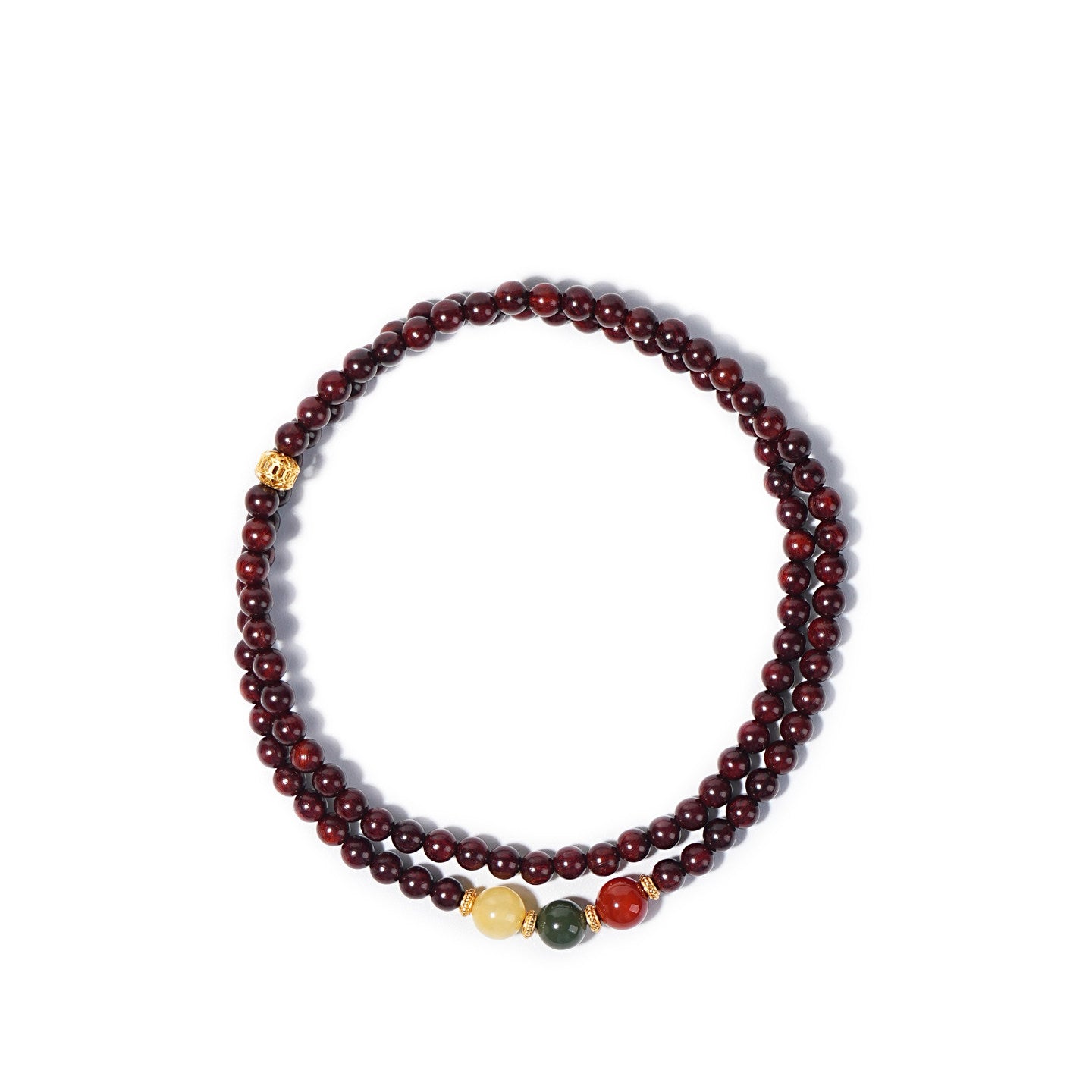 Three Strand Small Leaf Red Sandalwood Prayer Bead Bracelet For Women Spiritual Healing Jewelry