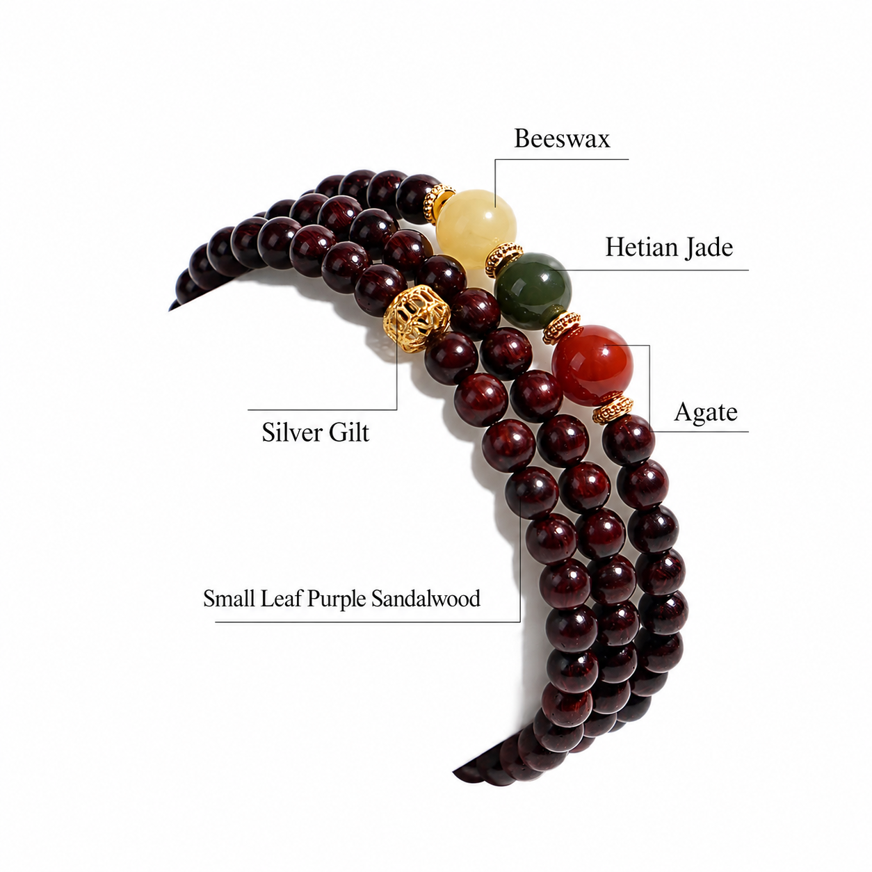 Three Strand Small Leaf Red Sandalwood Prayer Bead Bracelet For Women Spiritual Healing Jewelry